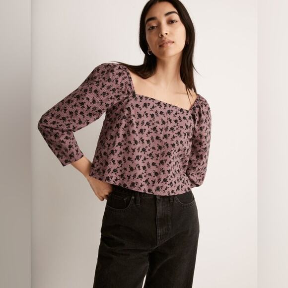 Madewell Seersucker Square-Neck Top in Floral Women's XXL - Picture 1 of 7